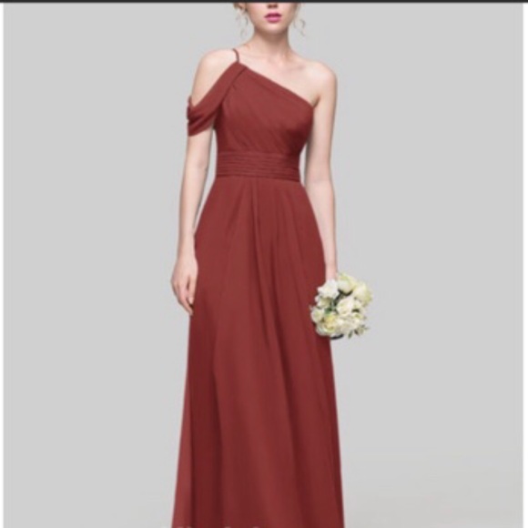 JJs House Burgundy Chiffon One shoulder maxi 16 - Picture 9 of 9